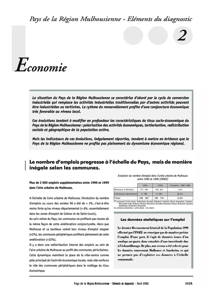 PAYS DE LA REGION MULHOUSIENNE - ELEMENTS DU DIAGNOSTIC 2 : ECONOMIE-SYNTHESE