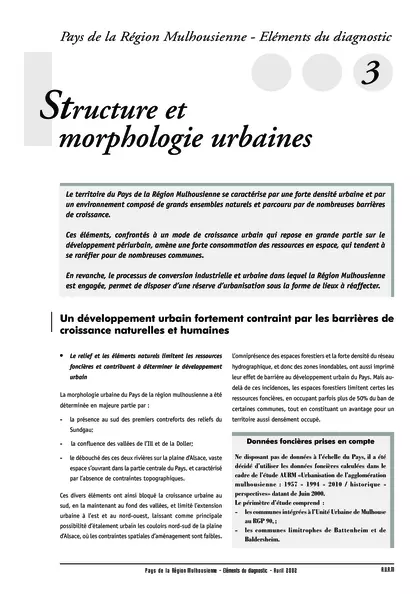 PAYS DE LA REGION MULHOUSIENNE - ELEMENTS DU DIAGNOSTIC 3 : STRUCTURE ET MORPHOLOGIE URBAINE : SYNTHESE