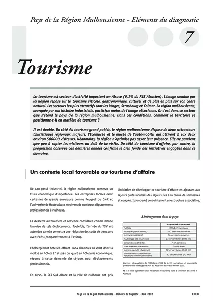 PAYS DE LA REGION MULHOUSIENNE - ELEMENTS DU DIAGNOSTIC N° 7 : TOURISMESYNTHESE