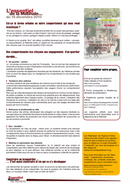 Essentiel de la Matinale du 16 décembre 2010 : Qu'est ce qui (nous) rend éco citoyens ?