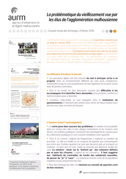 La problèmatique du vieillissement vue par les élus de l'agglomération  mulhousienne