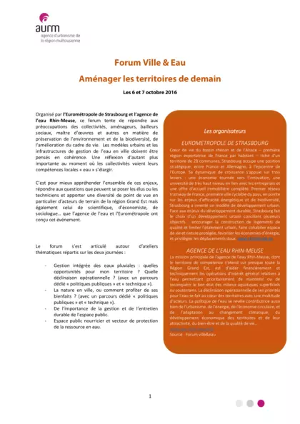 Forum Ville & Eau : aménager les territoires de demain