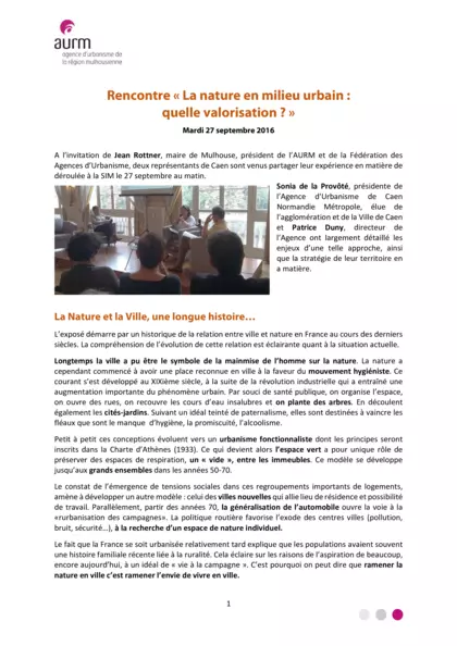 Rencontre "la nature en milieu urbain : quelle valorisation?"