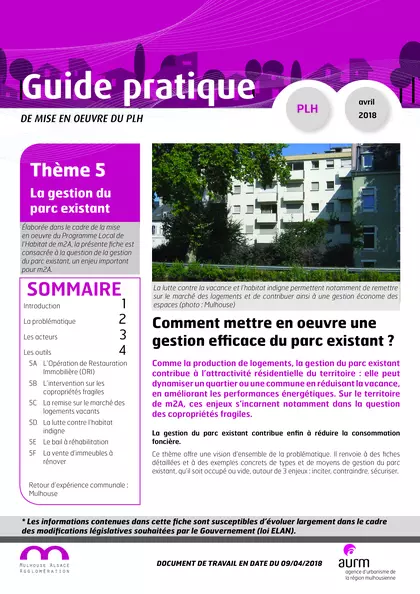 Guide pratique de mise en oeuvre du PLH - Programme Local de l'Habitat : thème 5, la gestion du parc existant
