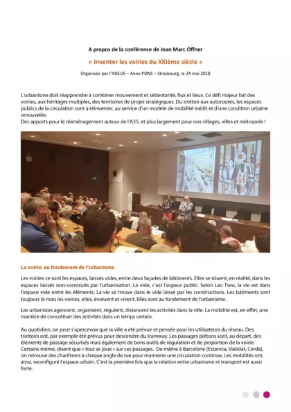 Inventer les voiries du XXIième siècle - conférence de Jean Marc Offner